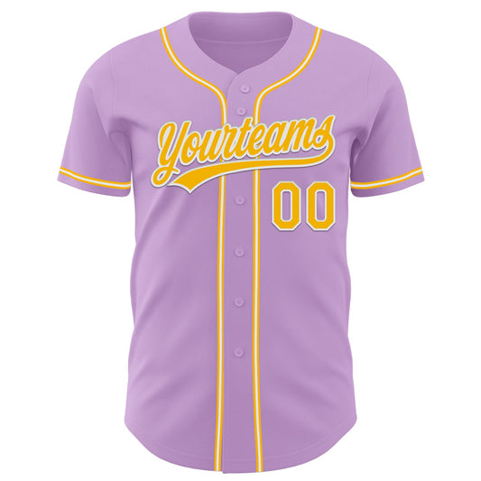 Custom Light Purple Gold-White Authentic Baseball Jersey - Sky-Custom