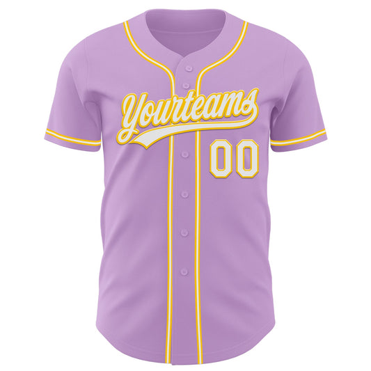 Custom Light Purple White-Yellow Authentic Baseball Jersey - Sky-Custom