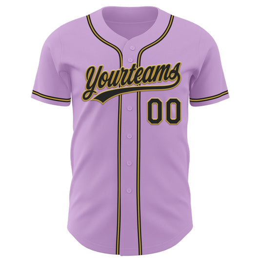 Custom Light Purple Black-Old Gold Authentic Baseball Jersey - Sky-Custom
