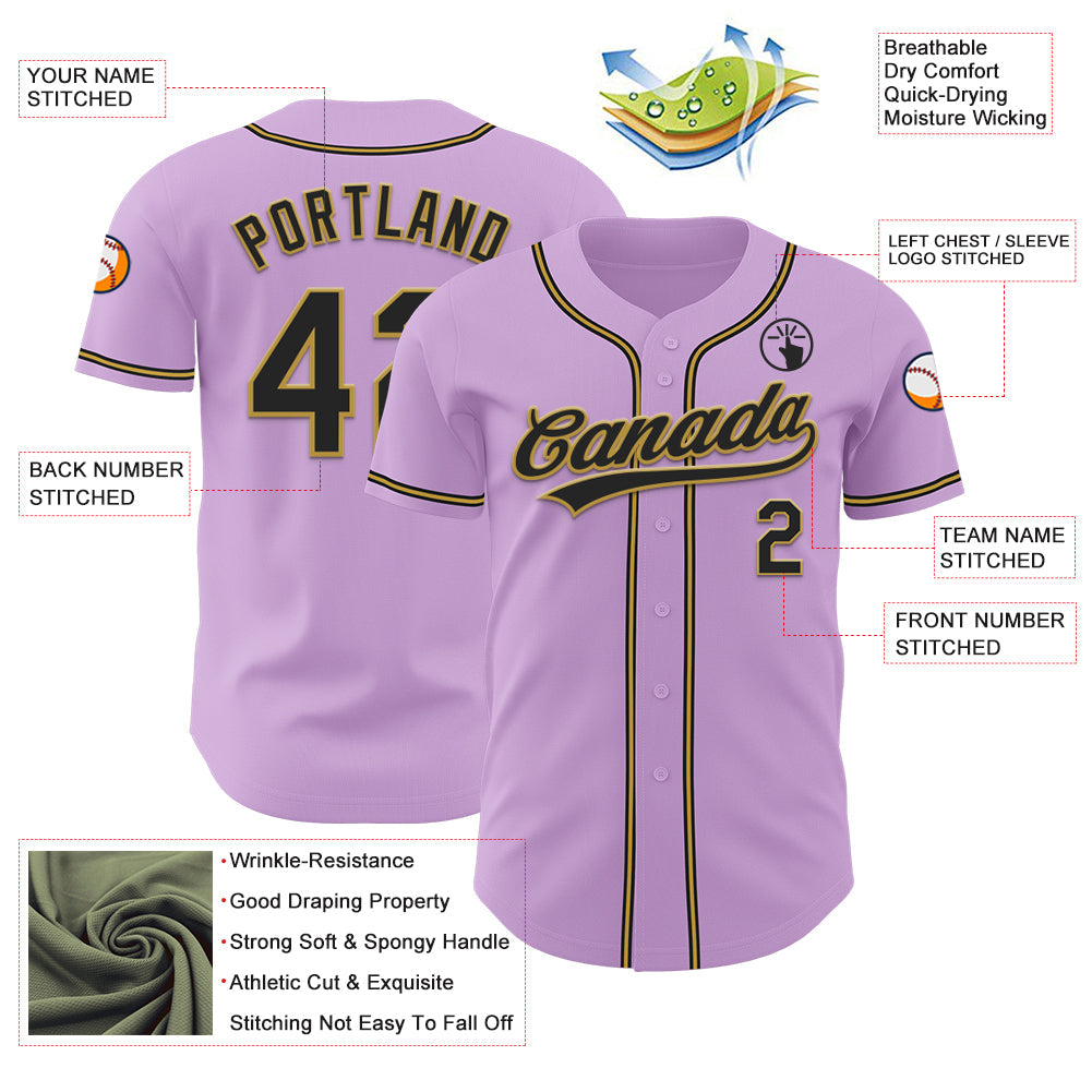 Custom Light Purple Black-Old Gold Authentic Baseball Jersey - Sky-Custom