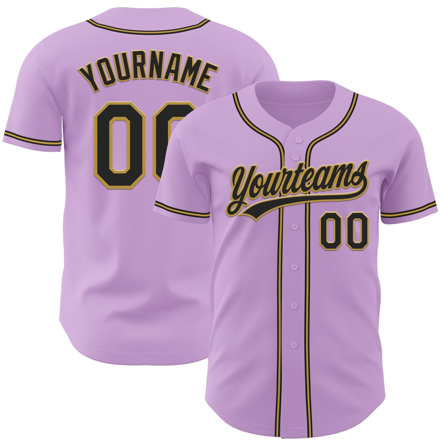 Custom Light Purple Black-Old Gold Authentic Baseball Jersey - Sky-Custom