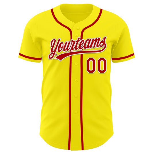 Custom Light Yellow Red-White Authentic Baseball Jersey - Sky-Custom