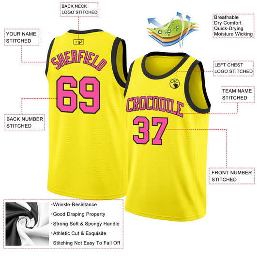Custom Light Yellow Pink-Black Authentic Basketball Jersey - Sky-Custom