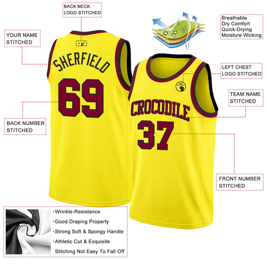 Custom Light Yellow Maroon-Black Authentic Basketball Jersey - Sky-Custom