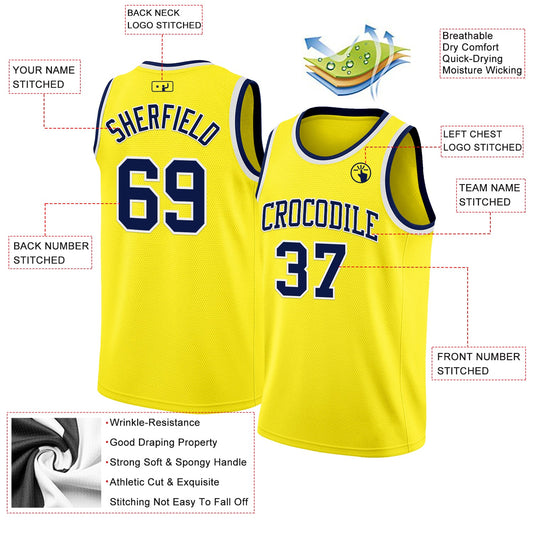 Custom Light Yellow Navy-White Authentic Basketball Jersey - Sky-Custom