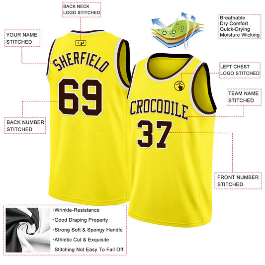Custom Light Yellow Brown-White Authentic Basketball Jersey - Sky-Custom