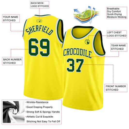 Custom Light Yellow Green-White Authentic Basketball Jersey - Sky-Custom