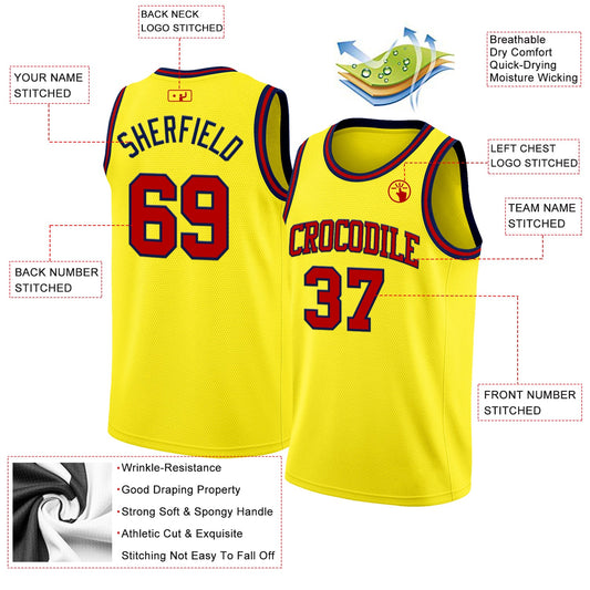 Custom Light Yellow Red-Navy Authentic Basketball Jersey - Sky-Custom