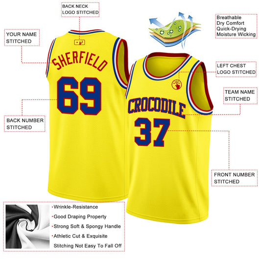 Custom Light Yellow Royal Red-White Authentic Basketball Jersey - Sky-Custom