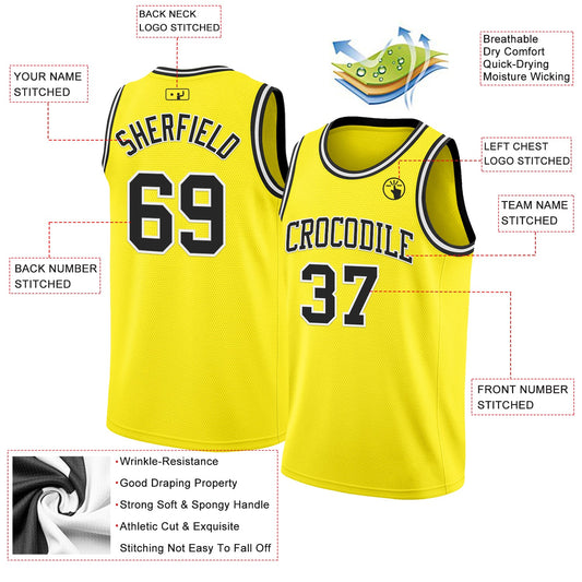 Custom Light Yellow Black-White Authentic Basketball Jersey - Sky-Custom