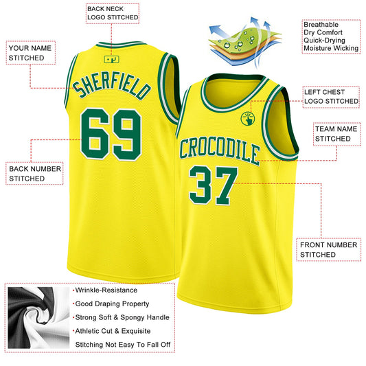 Custom Light Yellow Kelly Green-White Authentic Basketball Jersey - Sky-Custom