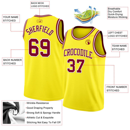 Custom Light Yellow Maroon-White Authentic Basketball Jersey - Sky-Custom