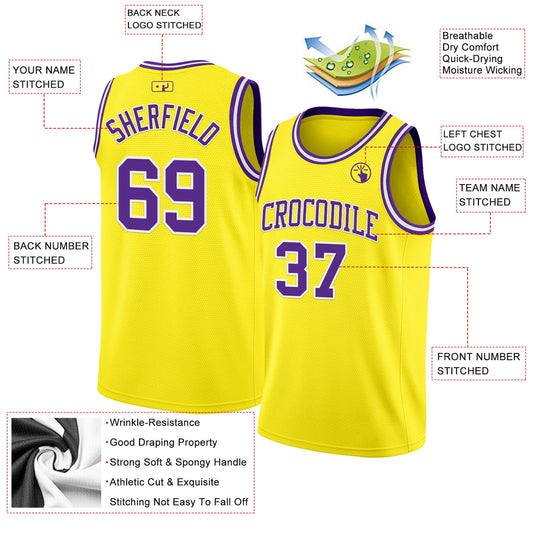 Custom Light Yellow Purple-White Authentic Basketball Jersey - Sky-Custom