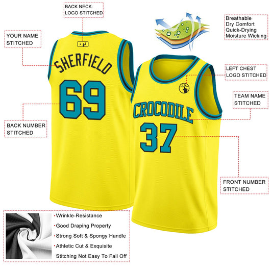 Custom Light Yellow Teal-Black Authentic Basketball Jersey - Sky-Custom