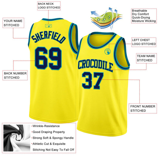 Custom Light Yellow Navy-Teal Authentic Basketball Jersey - Sky-Custom