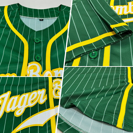 Custom Green White Pinstripe White-Gold Authentic Baseball Jersey - Sky-Custom