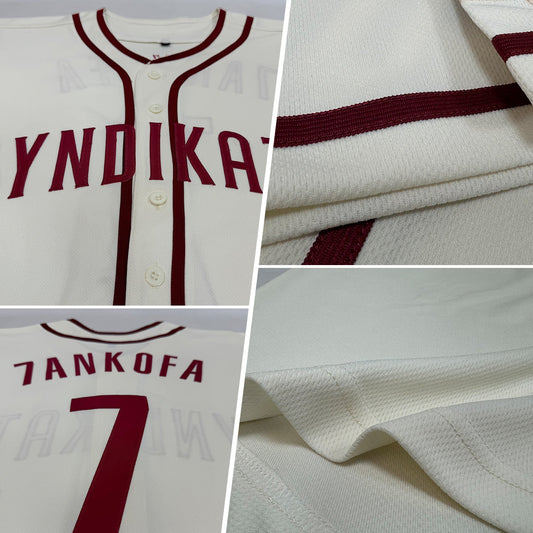 Custom Cream Crimson Authentic Baseball Jersey - Sky-Custom