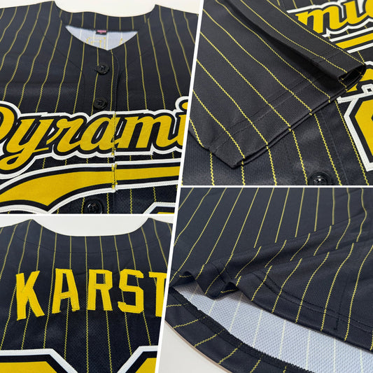 Custom Black Old Gold Pinstripe Old Gold-White Authentic Baseball Jersey - Sky-Custom