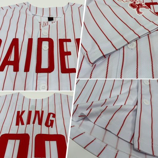 Custom White Red Pinstripe Red Authentic Baseball Jersey - Sky-Custom