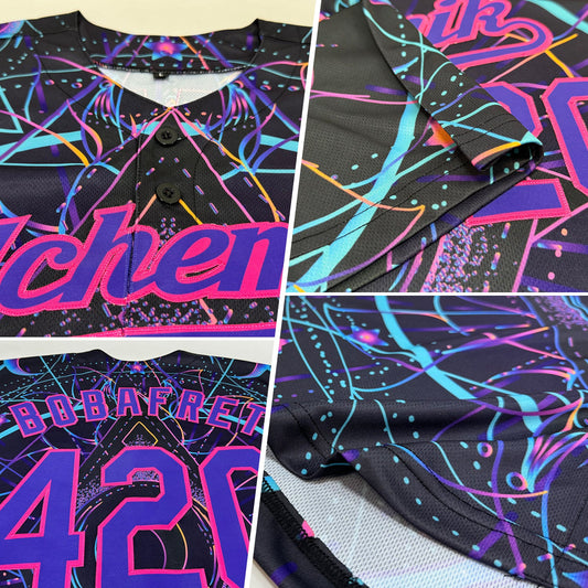 Custom 3D Pattern Design Magic Mushrooms Over Sacred Geometry Psychedelic Hallucination Authentic Baseball Jersey - Sky-Custom