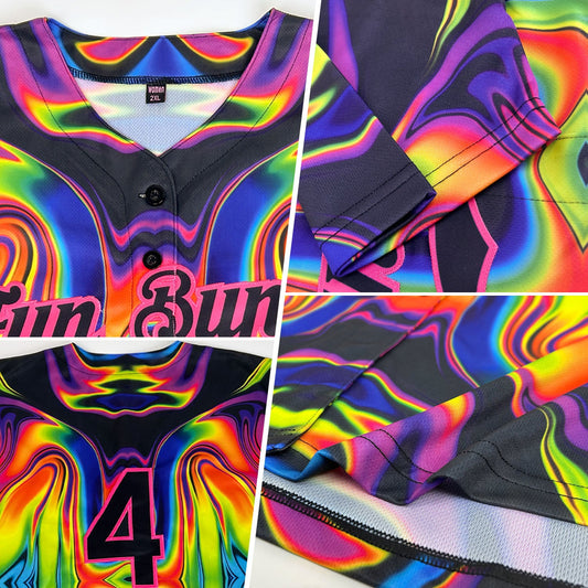Custom 3D Pattern Design Abstract Iridescent Psychedelic Swirl Fluid Art Authentic Baseball Jersey - Sky-Custom
