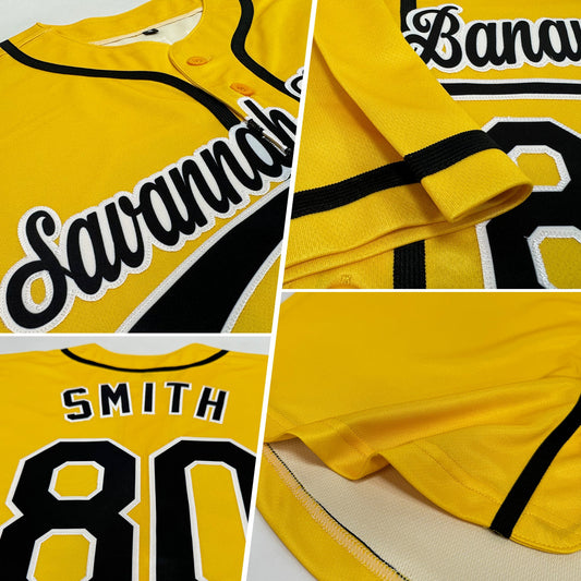 Custom Yellow Black-White Authentic Baseball Jersey - Sky-Custom
