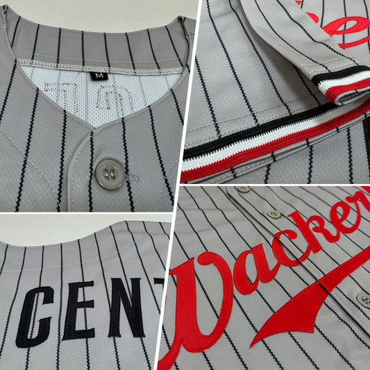 Custom Gray Black Pinstripe Red-White Authentic Baseball Jersey - Sky-Custom
