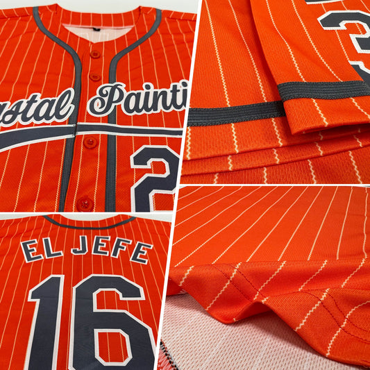 Custom Orange White Pinstripe Steel Gray Authentic Baseball Jersey - Sky-Custom