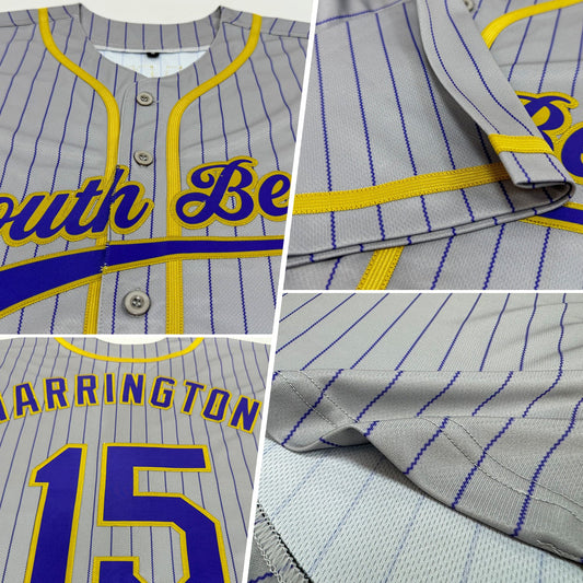 Custom Gray Purple Pinstripe Old Gold Authentic Baseball Jersey - Sky-Custom
