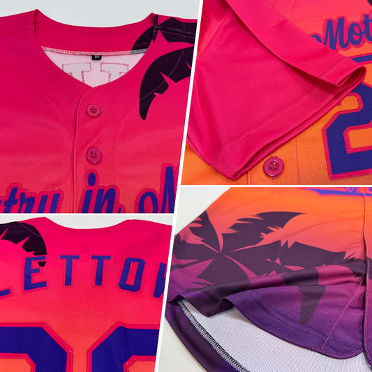 Custom Hot Pink Purple 3D Pattern Design Hawaii Palm Trees Authentic Baseball Jersey - Sky-Custom