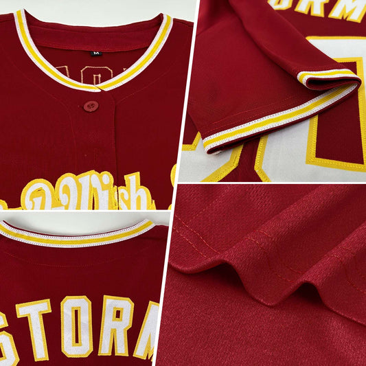Custom Crimson White-Gold Authentic Baseball Jersey - Sky-Custom