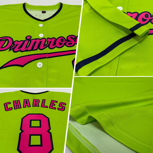 Custom Neon Green Pink-Navy Authentic Baseball Jersey - Sky-Custom