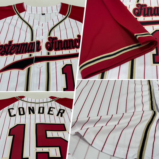 Custom White Crimson Pinstripe Crimson-Cream Authentic Raglan Sleeves Baseball Jersey - Sky-Custom