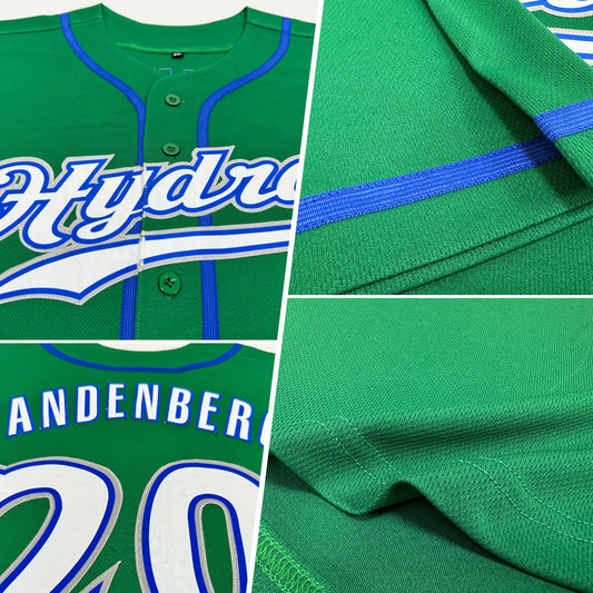Custom Kelly Green White-Royal Authentic Baseball Jersey - Sky-Custom