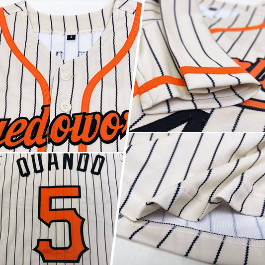 Custom Cream Black Pinstripe Orange-Black Authentic Baseball Jersey - Sky-Custom