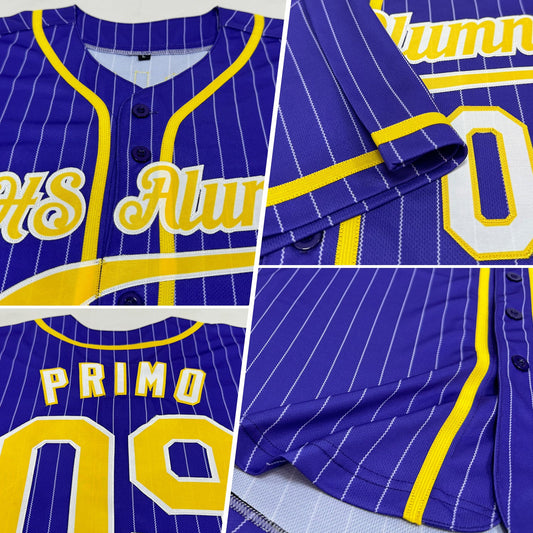 Custom Purple White Pinstripe Gold-White Authentic Baseball Jersey - Sky-Custom