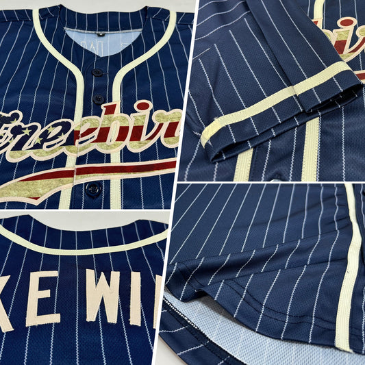 Custom Navy White Pinstripe Vintage USA Flag-Cream Authentic Baseball Jersey - Sky-Custom