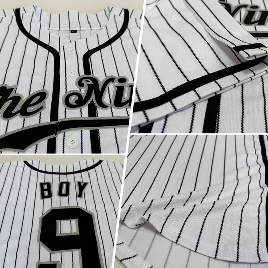 Custom White Black Pinstripe Black-Gray Authentic Baseball Jersey - Sky-Custom