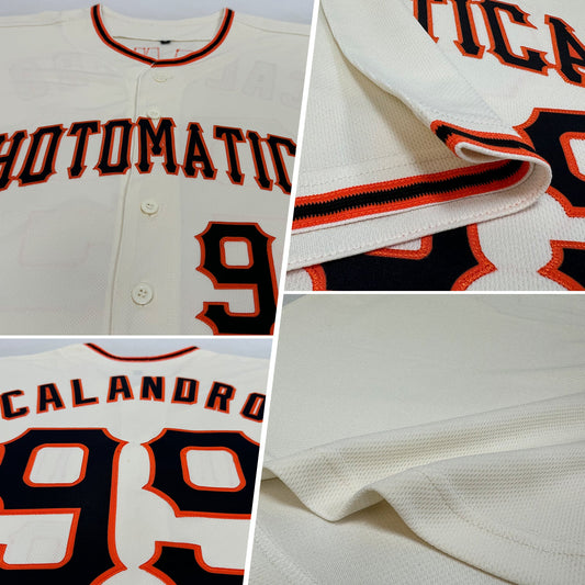 Custom Cream Black-Orange Authentic Baseball Jersey - Sky-Custom