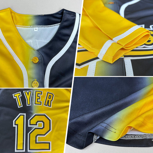 Custom Black Yellow-White Authentic Gradient Fashion Baseball Jersey - Sky-Custom
