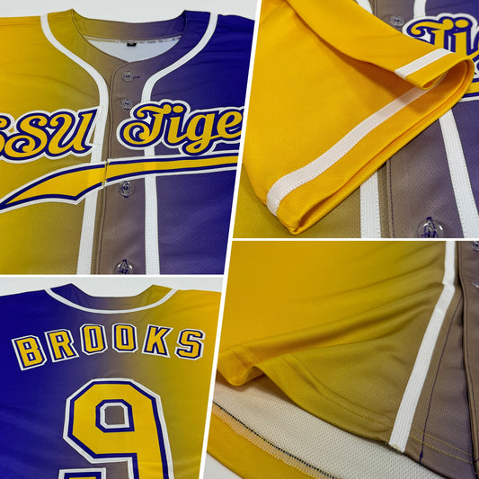 Custom Purple Yellow-White Authentic Gradient Fashion Baseball Jersey - Sky-Custom