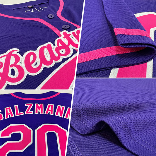 Custom Purple Pink-White Authentic Baseball Jersey - Sky-Custom