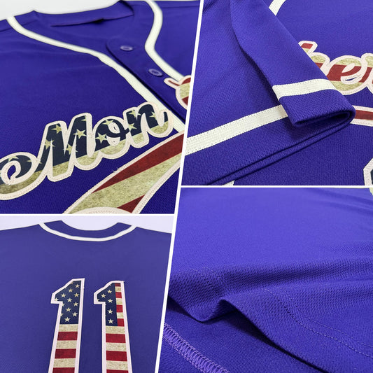Custom Purple Vintage USA Flag-Cream Authentic Baseball Jersey - Sky-Custom
