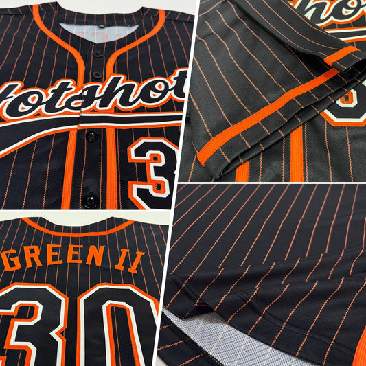 Custom Black Orange Pinstripe Black-White Authentic Baseball Jersey - Sky-Custom