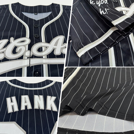 Custom Black Gray Pinstripe White Authentic Baseball Jersey - Sky-Custom