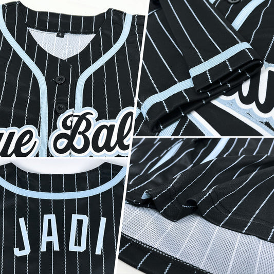 Custom Black Light Blue Pinstripe Black-White Authentic Baseball Jersey - Sky-Custom