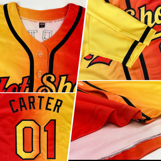 Custom Red Yellow-Black Authentic Gradient Fashion Baseball Jersey - Sky-Custom