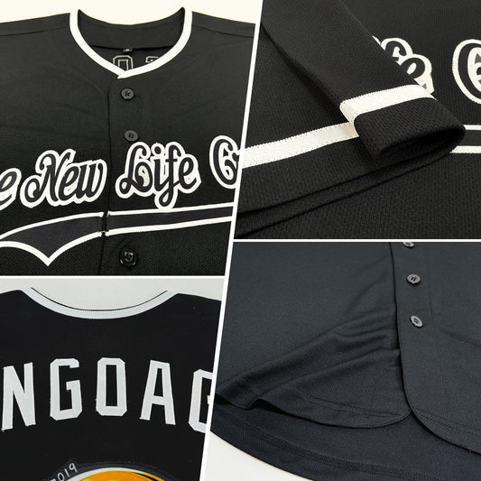 Custom Black White Authentic Baseball Jersey - Sky-Custom