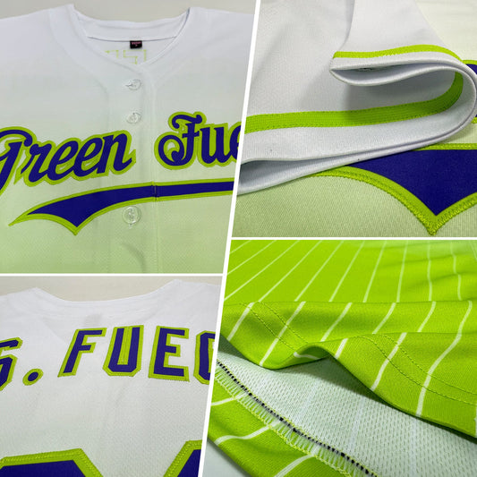 Custom White Pinstripe Purple-Neon Green Authentic Fade Fashion Baseball Jersey - Sky-Custom