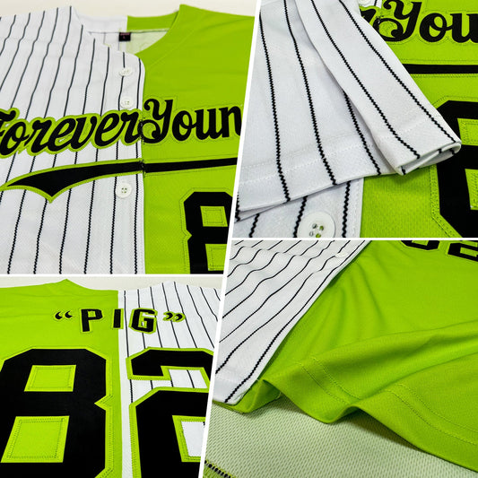 Custom Neon Green White-Black Pinstripe Authentic Split Fashion Baseball Jersey - Sky-Custom